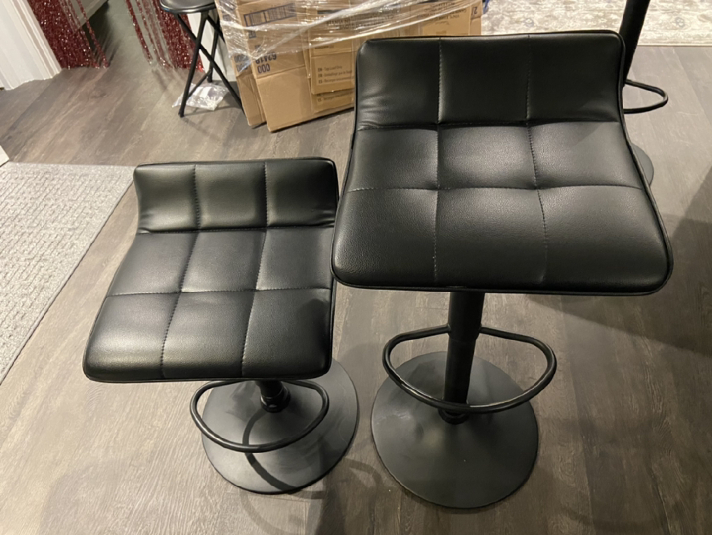 4 Black vinyl height adjustable bar stools. thumbnail