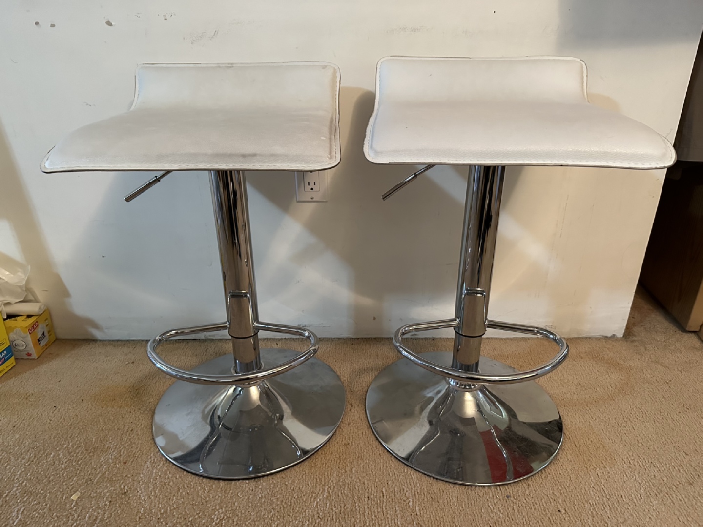 White and Chrome Adjustable Height Bar Stools thumbnail
