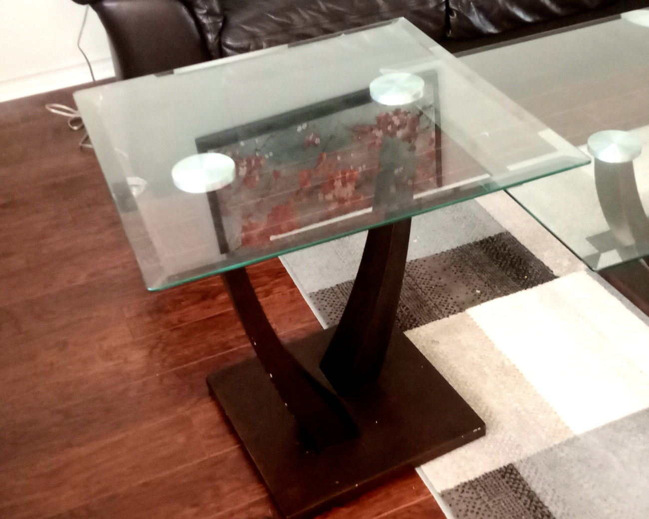Wooden End Tables (2) with glass top - photo 2