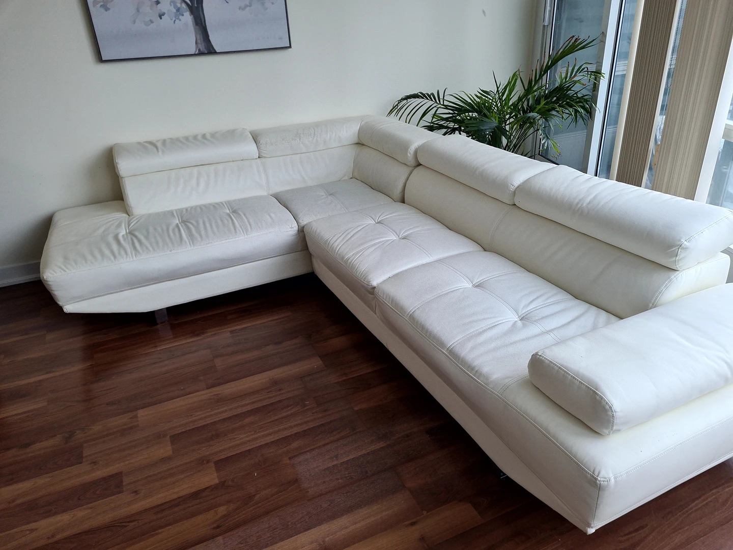 White Sectional Sofa- Seats 6, Reclining Headrests