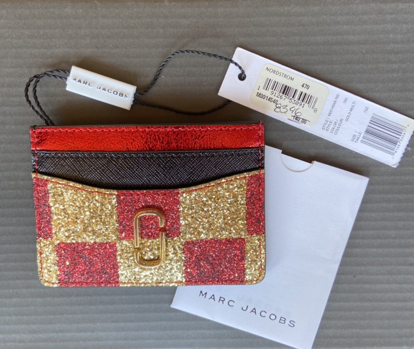 Marc Jacobsen Red & Gold glitter chequerboard card case NWT
