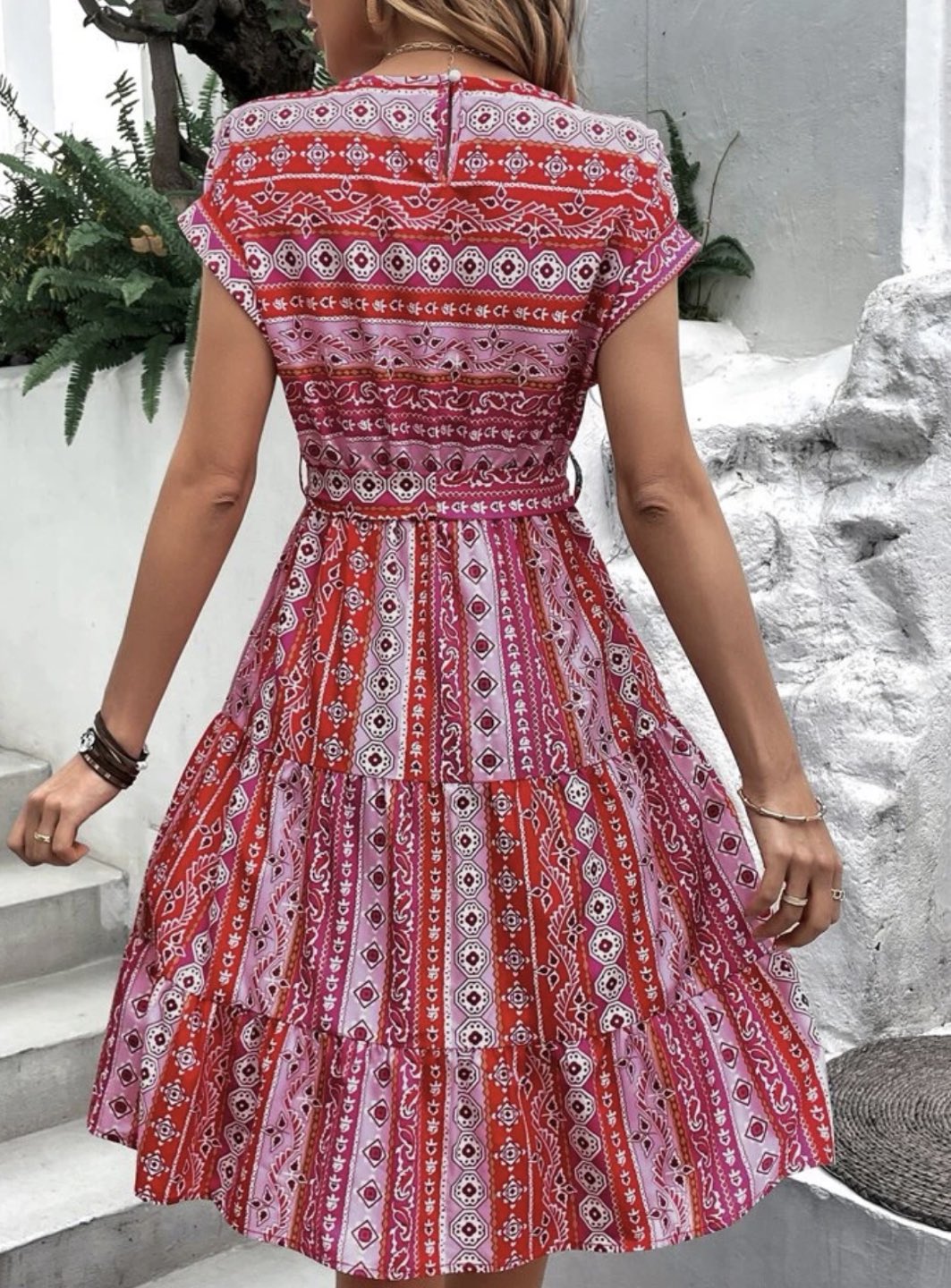 Geo print hem belted Dress - photo 4