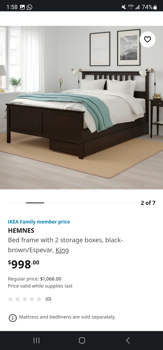 Hemnes King Size Bed Frame with storage