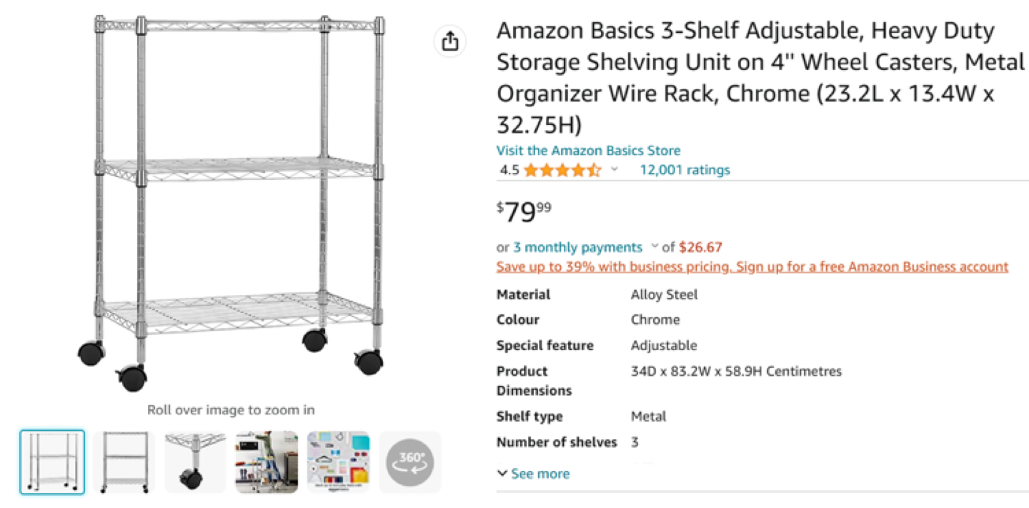 Amazon Basics 3-Shelf on 4'' Wheel Casters - photo 2