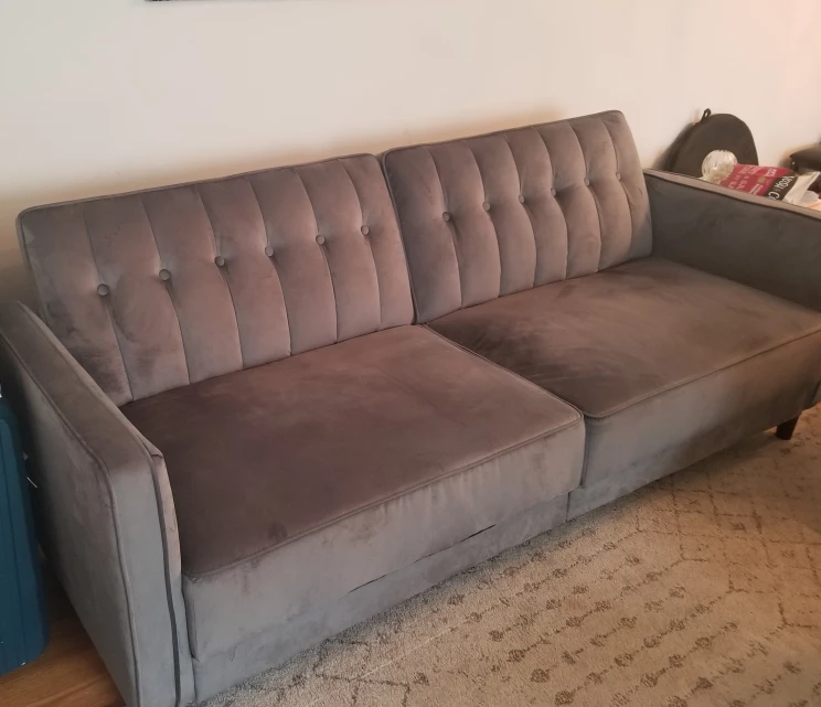 Grey Velvet 3-Seater Convertible Sofa