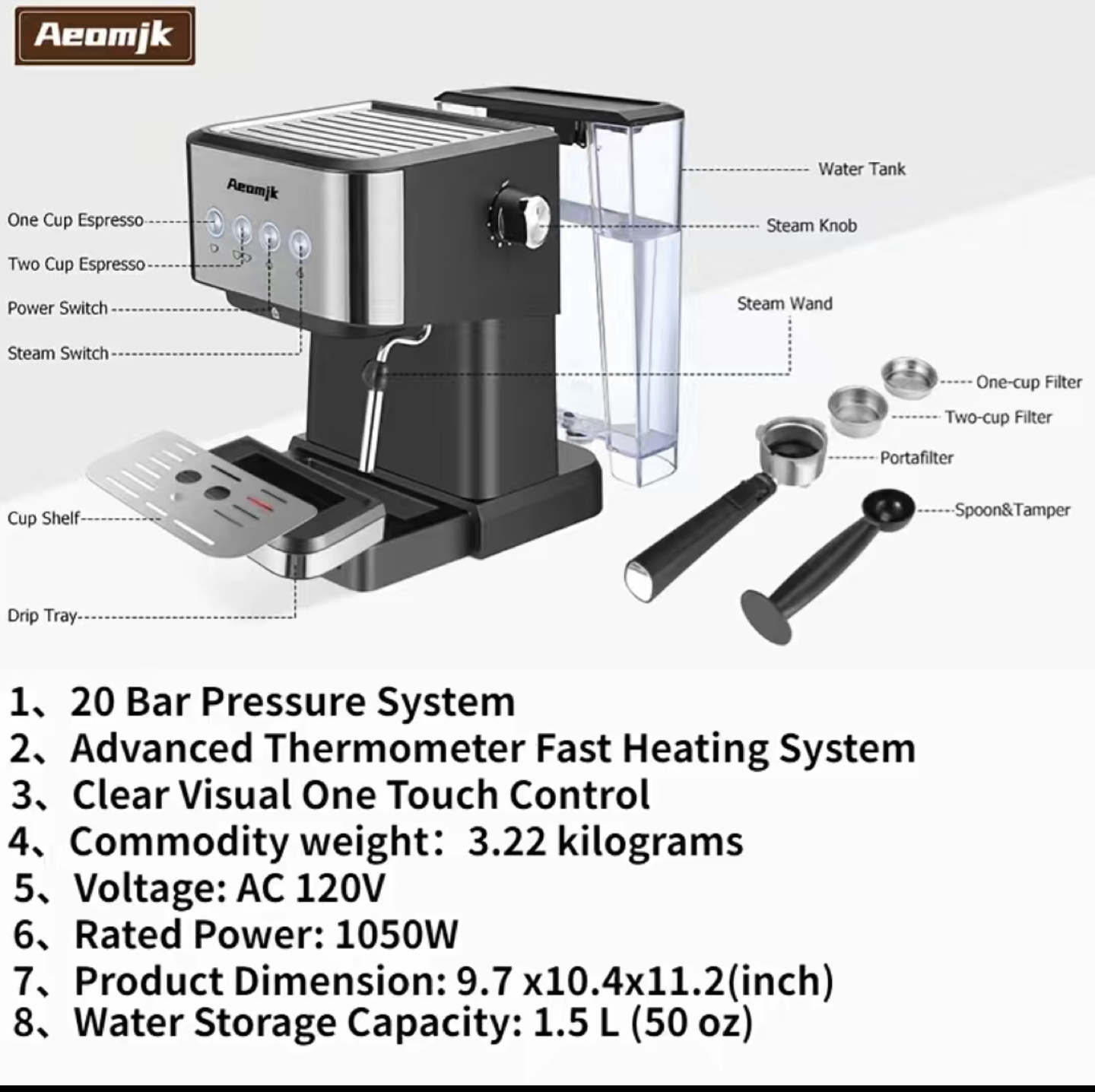 20 Bar Espresso Machine, Fast Heating Coffee Machine - photo 4