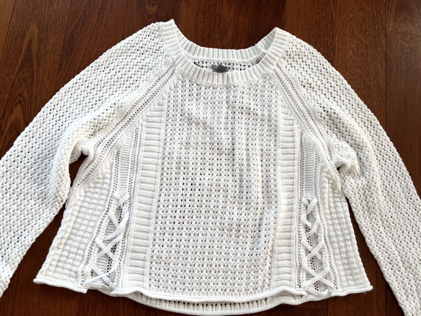 Brand new Aerie white openwork knit sweater image indicator(2)