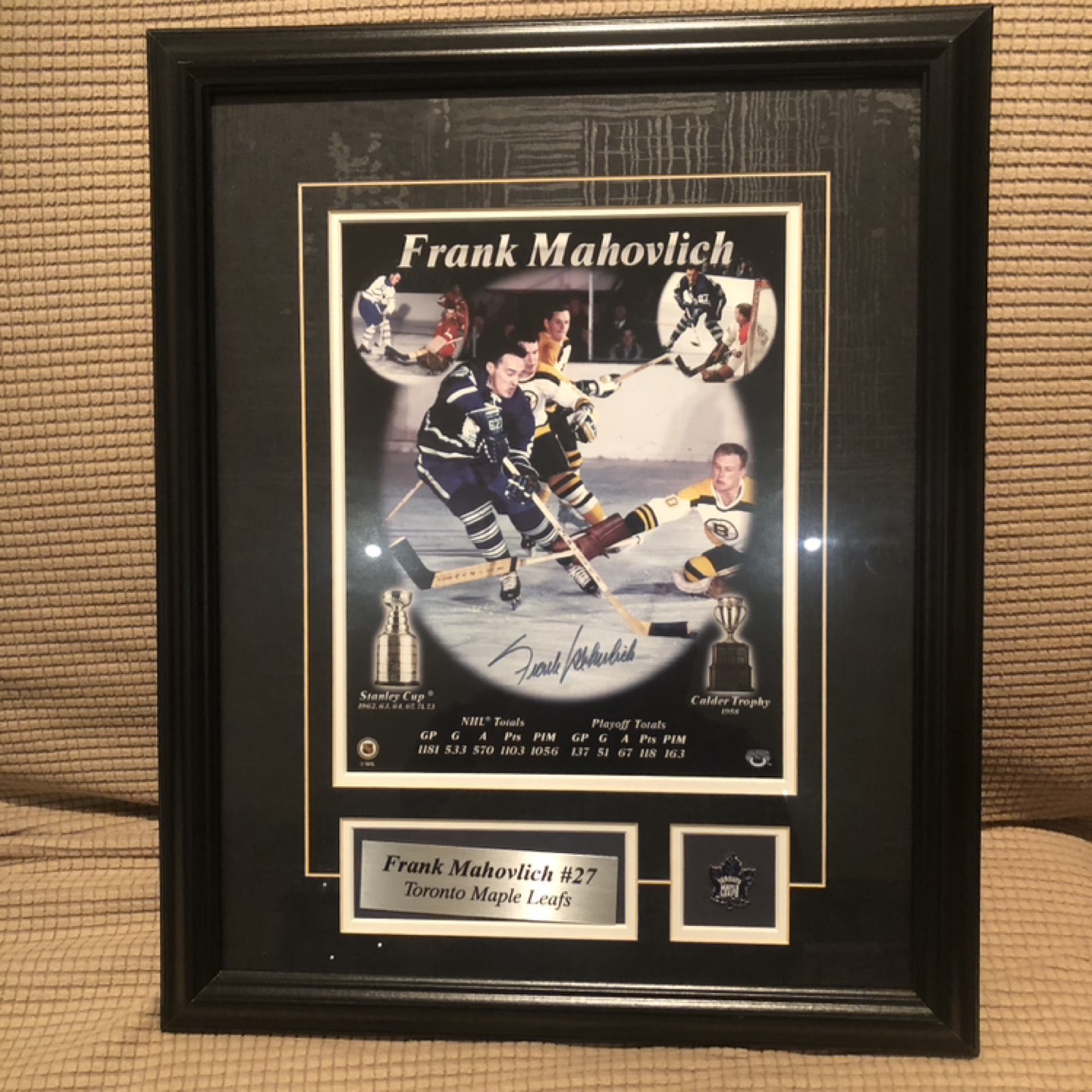 Frank mahovlich hand signed framed poster