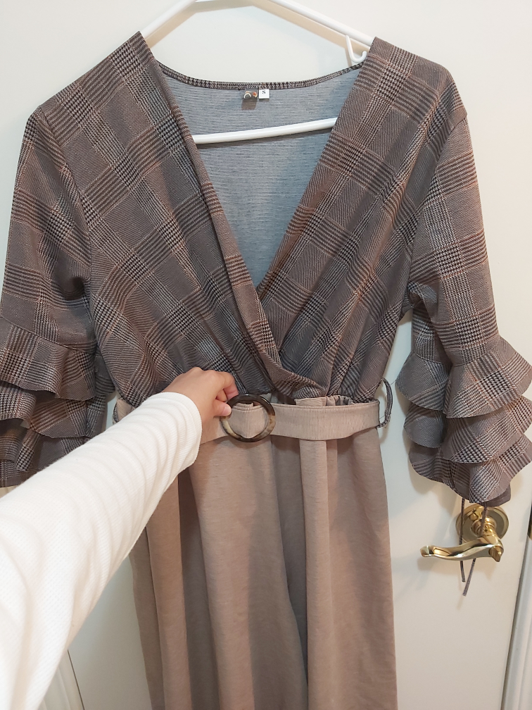 L Casa Polyester Plaid Brown Jumpsuit Size Small (S) image indicator(2)