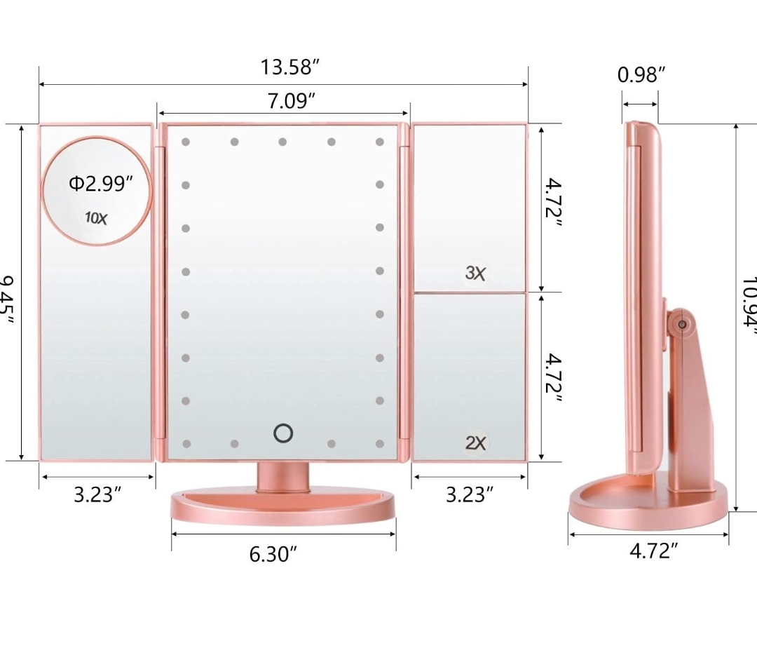 Magicfly LED Lighted Makeup Mirror Tri Fold image indicator(2)