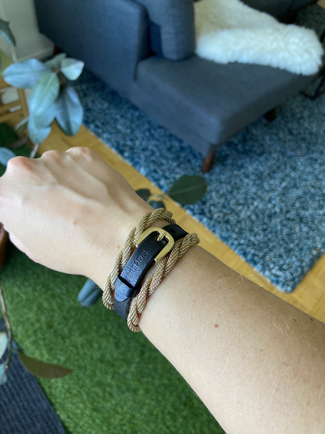 Gold & black leather wrap bracelet image indicator(3)
