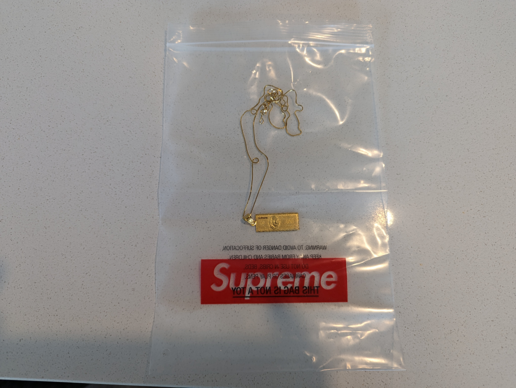 Supreme 100 Dollar Bill Necklace 14k Gold