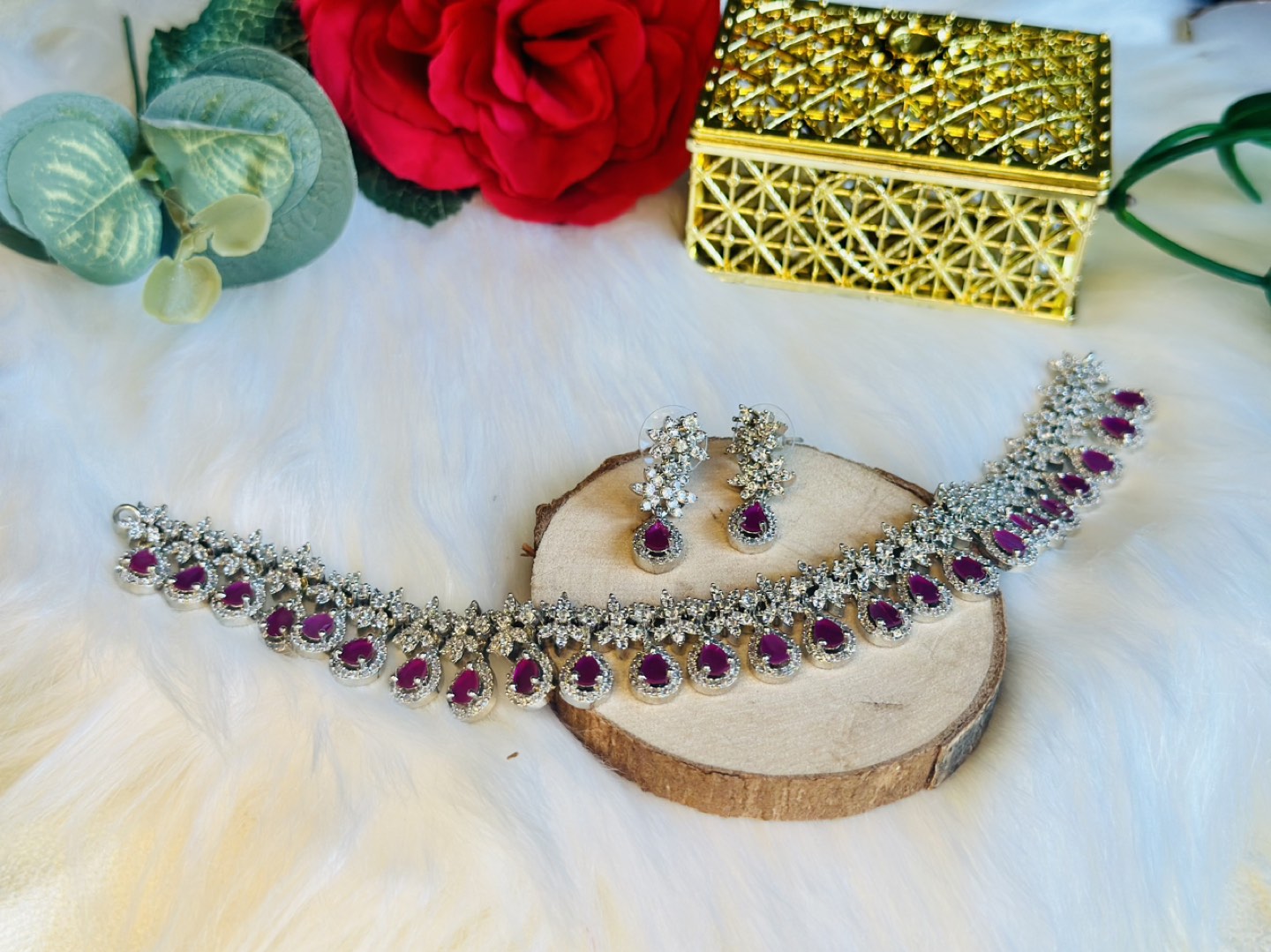 American diamonds necklace with rubies image indicator(8)