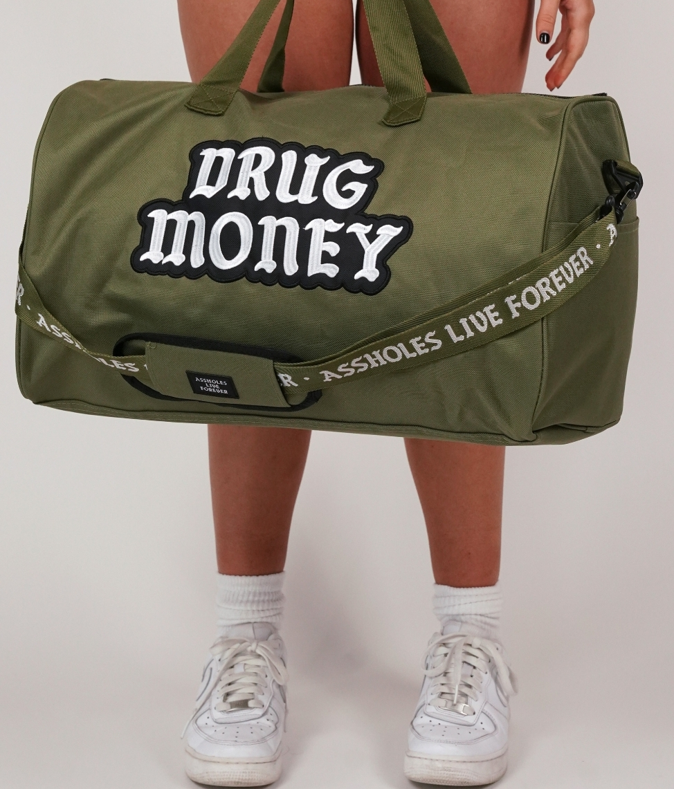 D. Money OG Olive Color Printed Strap Duffle Gym Bag