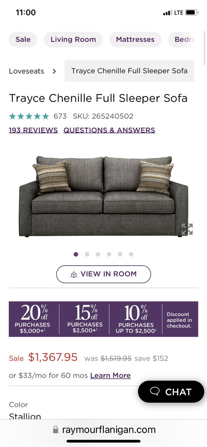 Selling Raymore & Flannigan Pull out Sleeper Couch