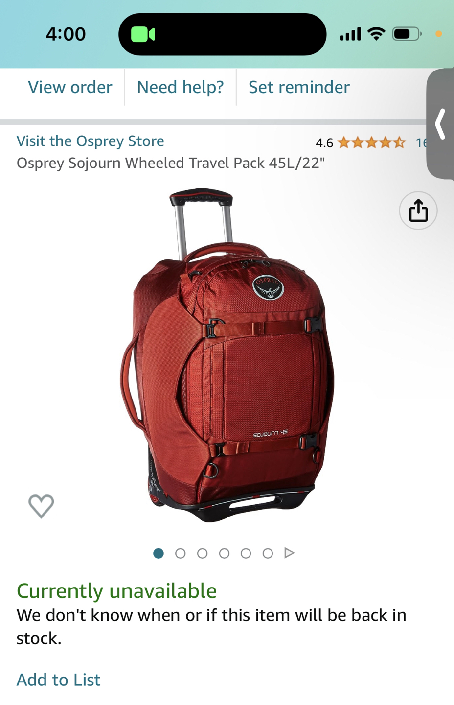 Osprey 45L Sojourn Convertible Travel Backpack Wheeled Luggage