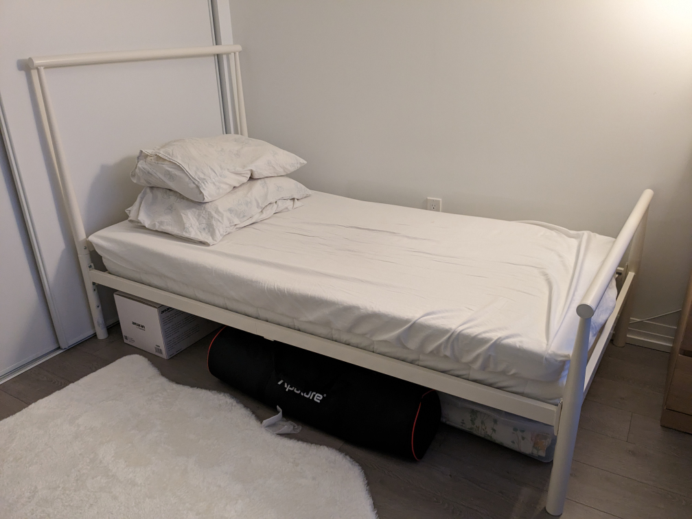 twin white metal bed frame thumbnail
