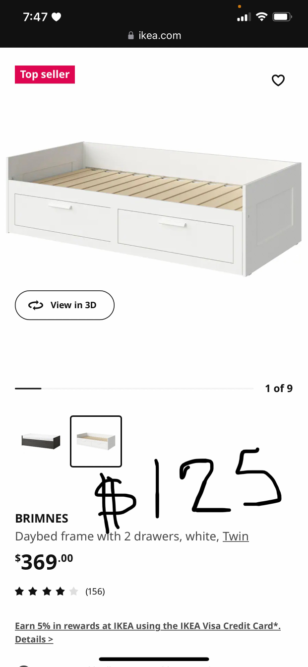 Ikea-Brimnes Daybed Frame with 2 drawers