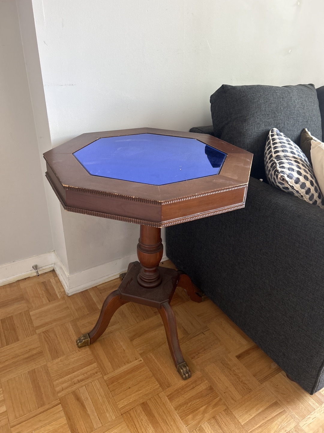 Vintage Blue Mirrored Glass Octagonal Table
