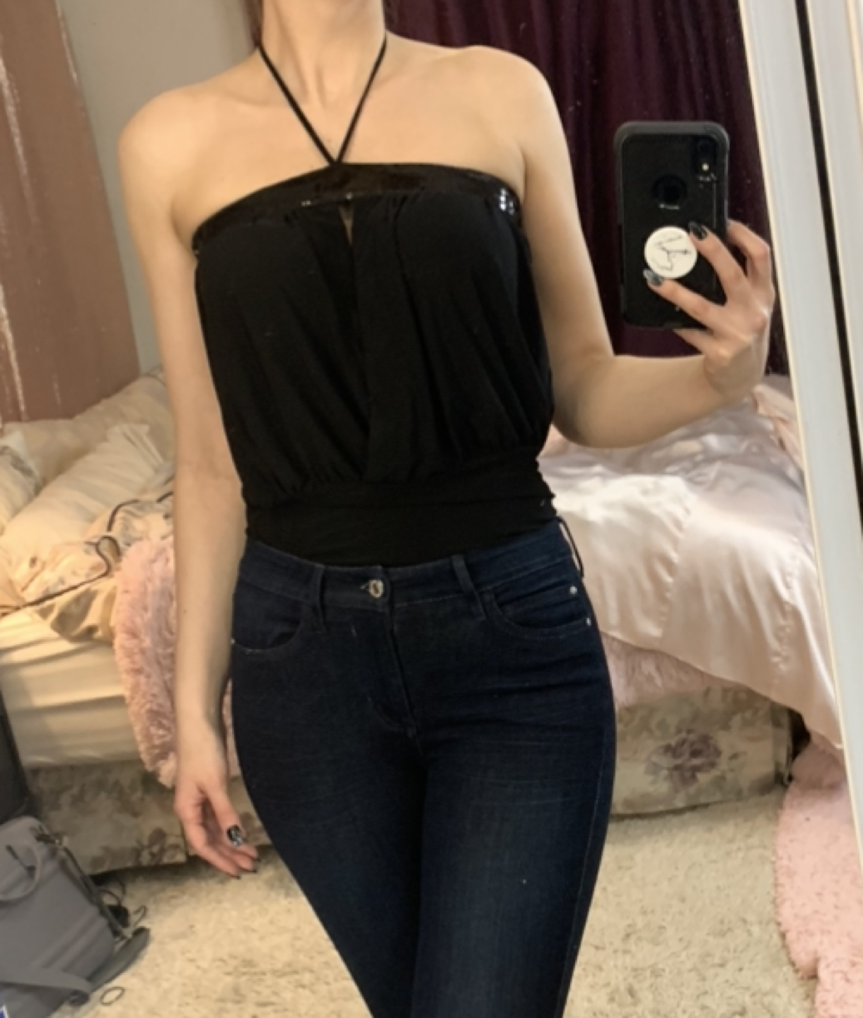 Black Sequin Halter Top