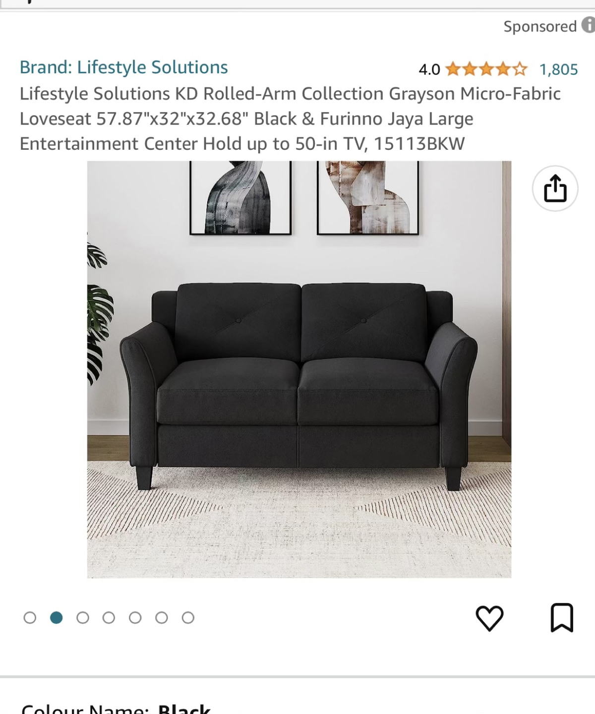 Black loveseat Sofa for sale - photo 2