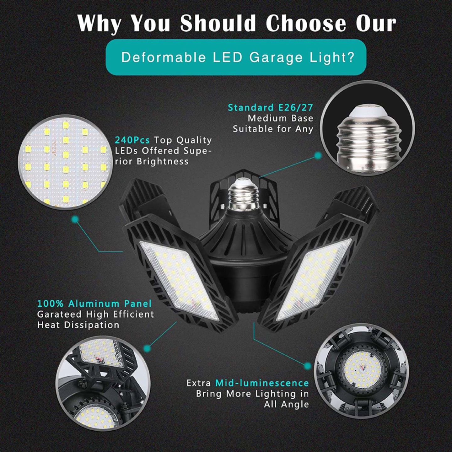 High Quality Deformable LED Garage Light - 150W & 15,000lm - photo 4