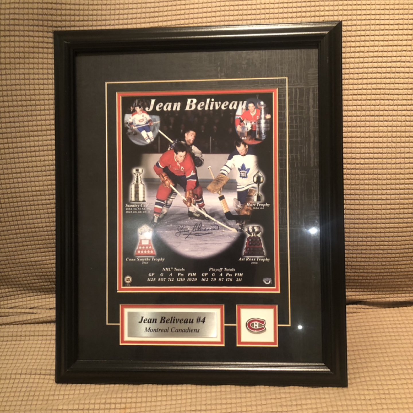 Jean BELIVEAU hand signed framed poster
