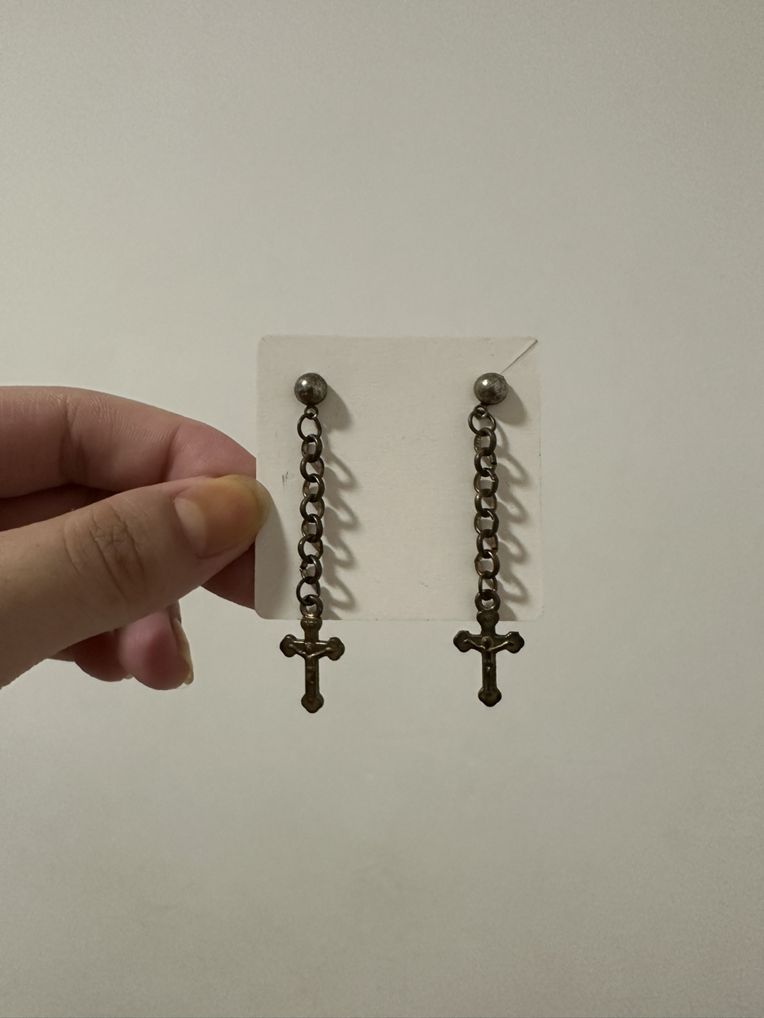 Brass finish cross earrings