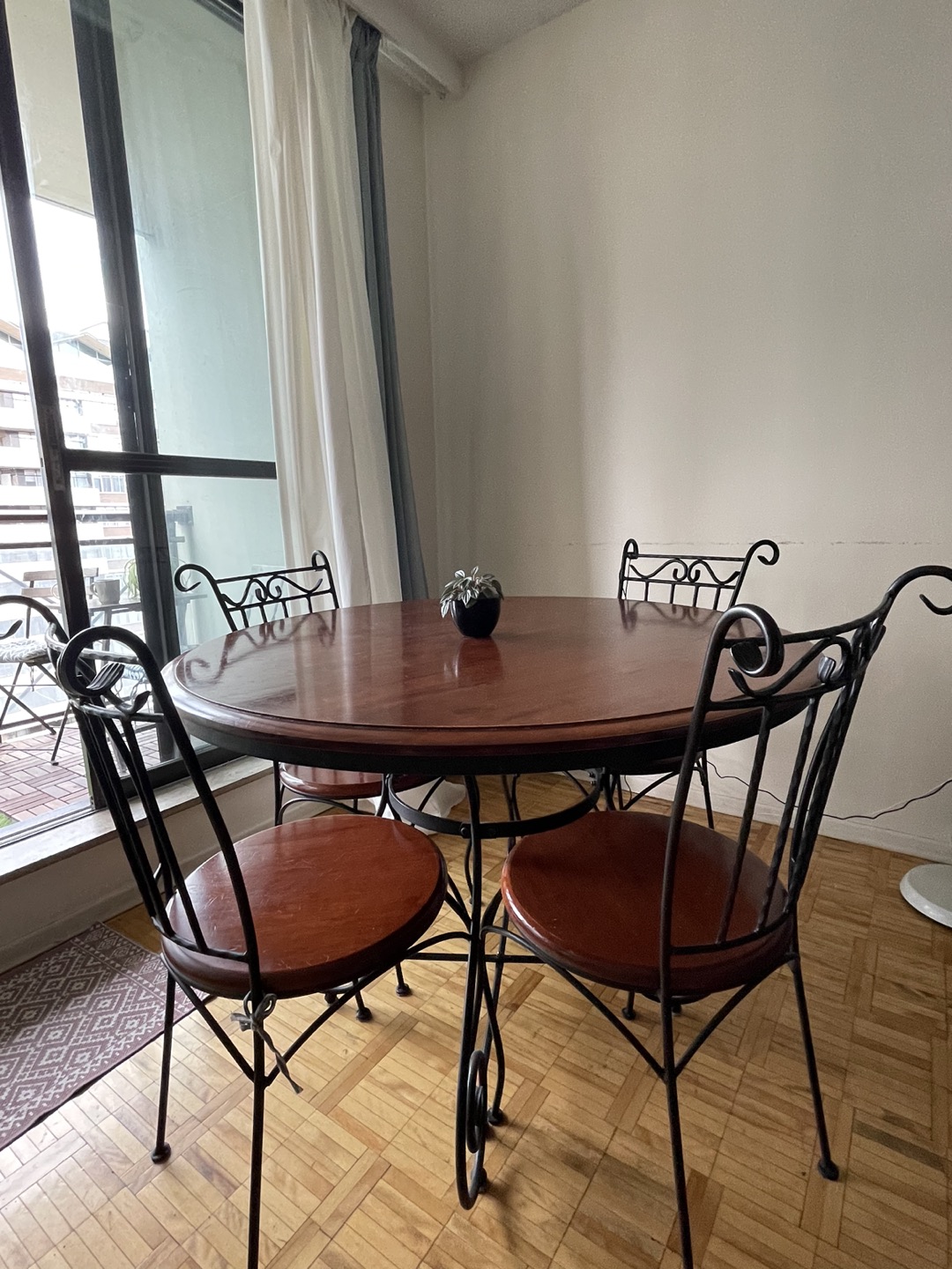 Dinner Table & Chairs for 4 - hardwood with wrought iron backing - photo 4