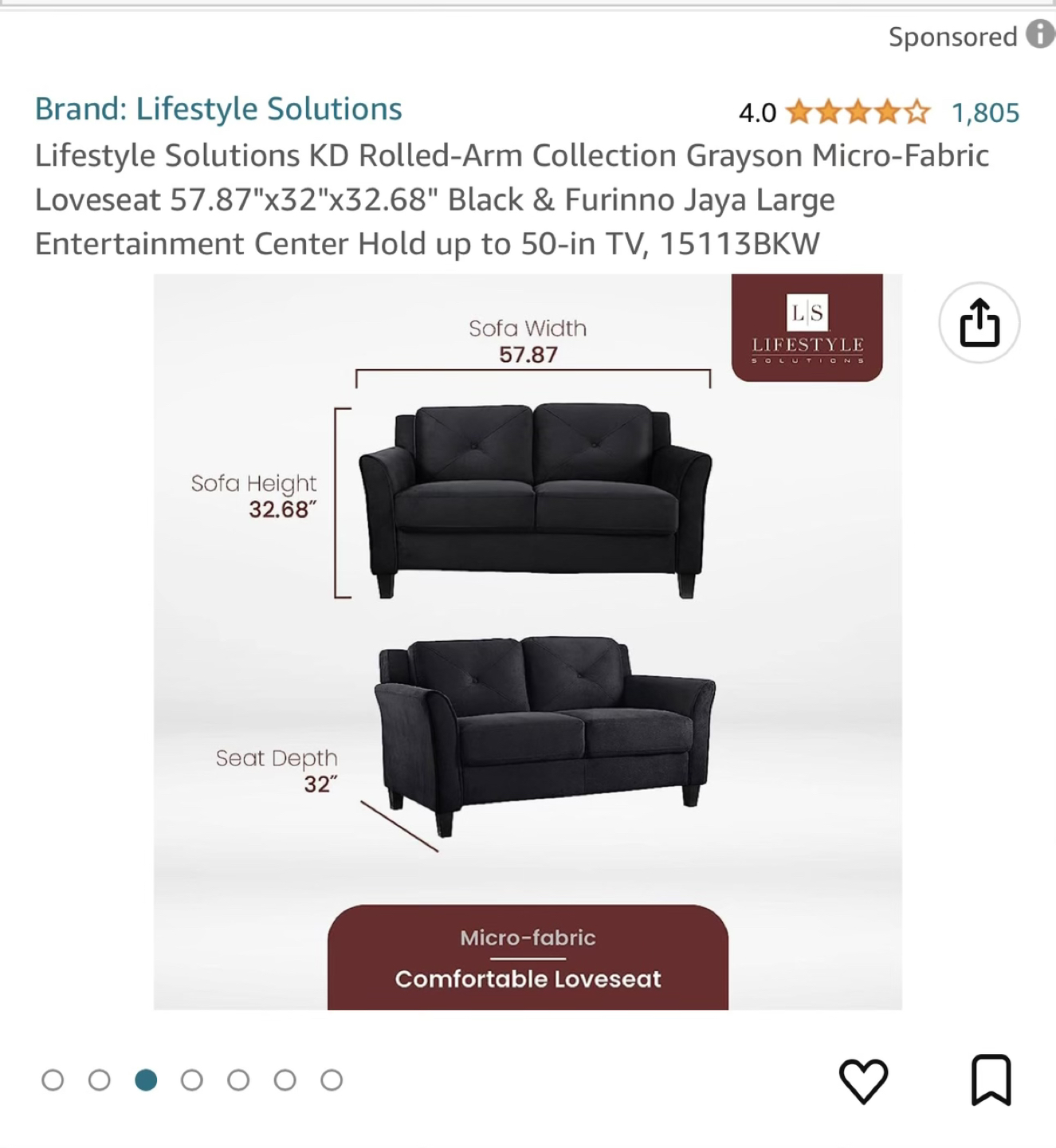 Black loveseat Sofa for sale - photo 4