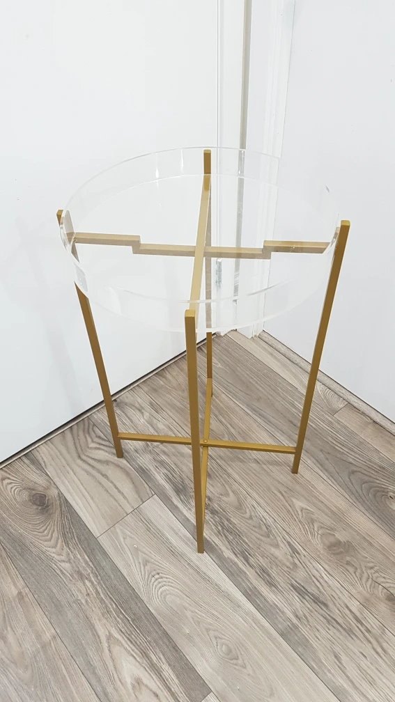 round transparent gold side table