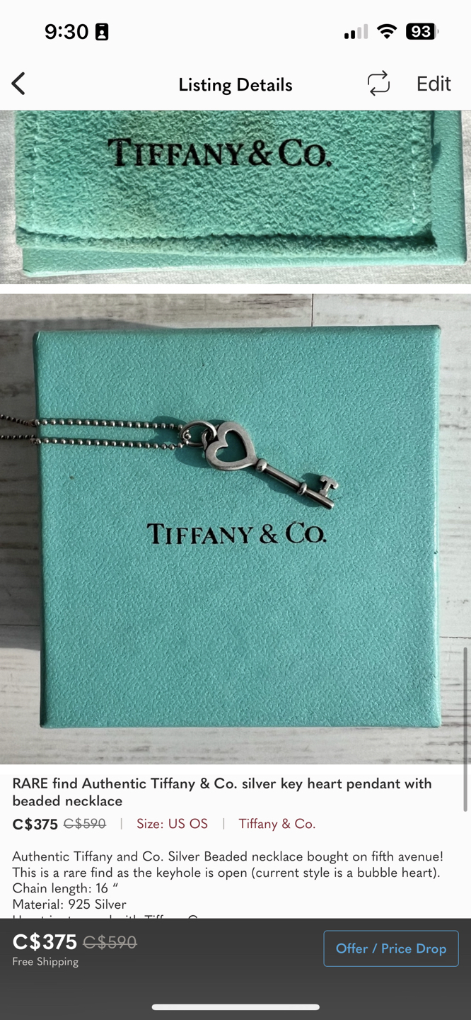 Rare Tiffany & co. Heart key necklace with beaded chain image indicator(2)