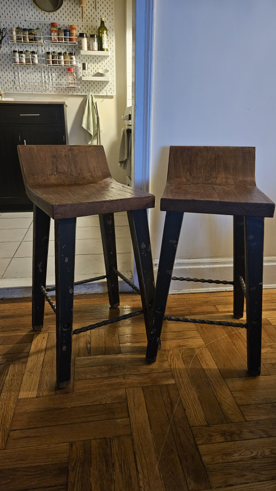 Bar stools, set of 2, solid wood, heavy