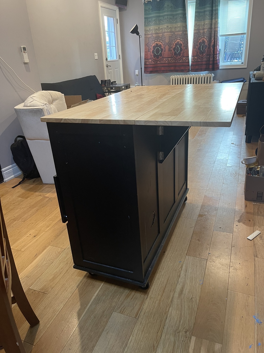 Black kitchen island with storage