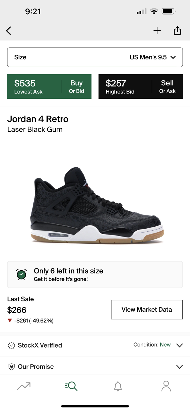 Jordan 4 Retro Laser Black Gum 9.5 New Authentic Deadstock