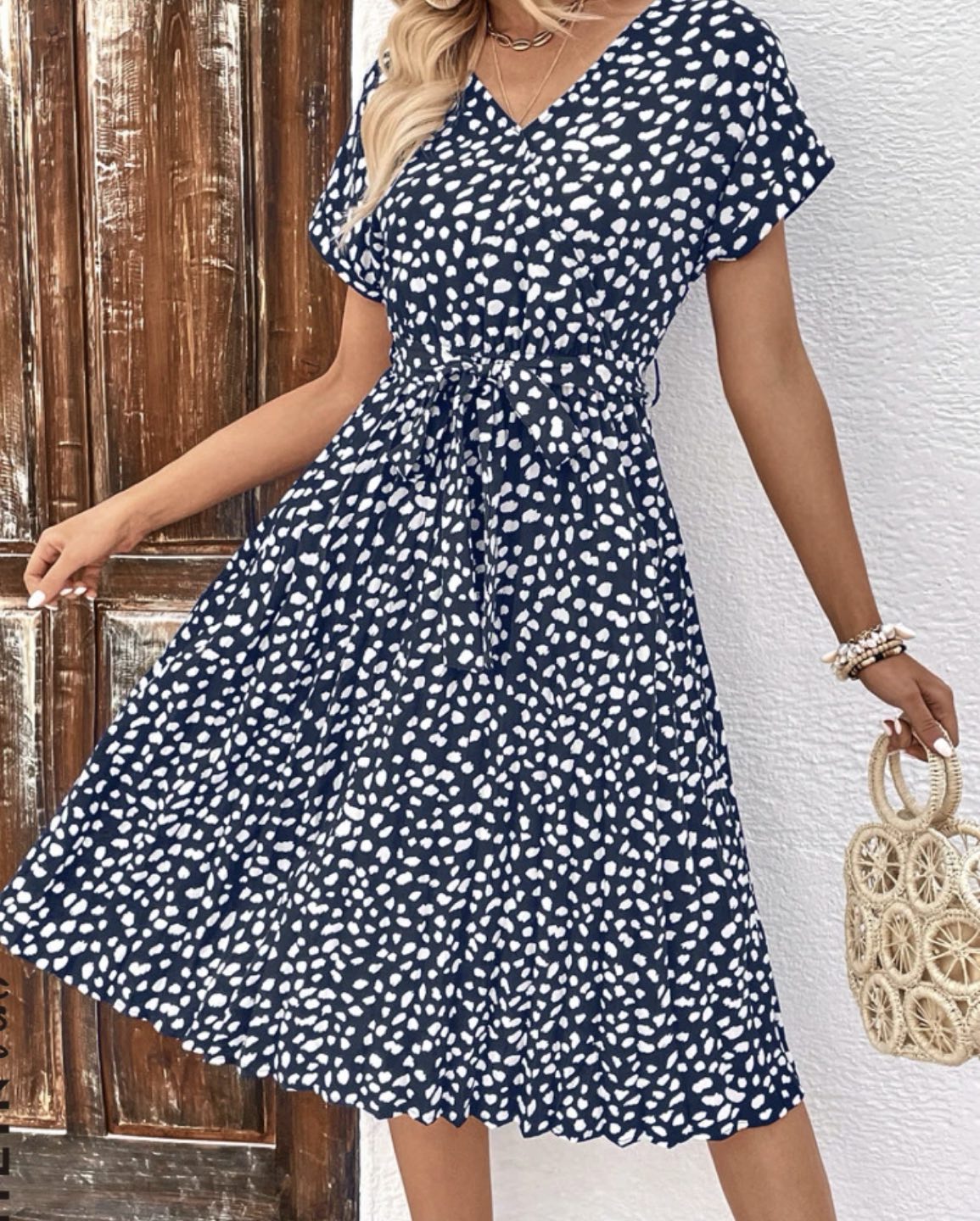 Pleated Belted Dress