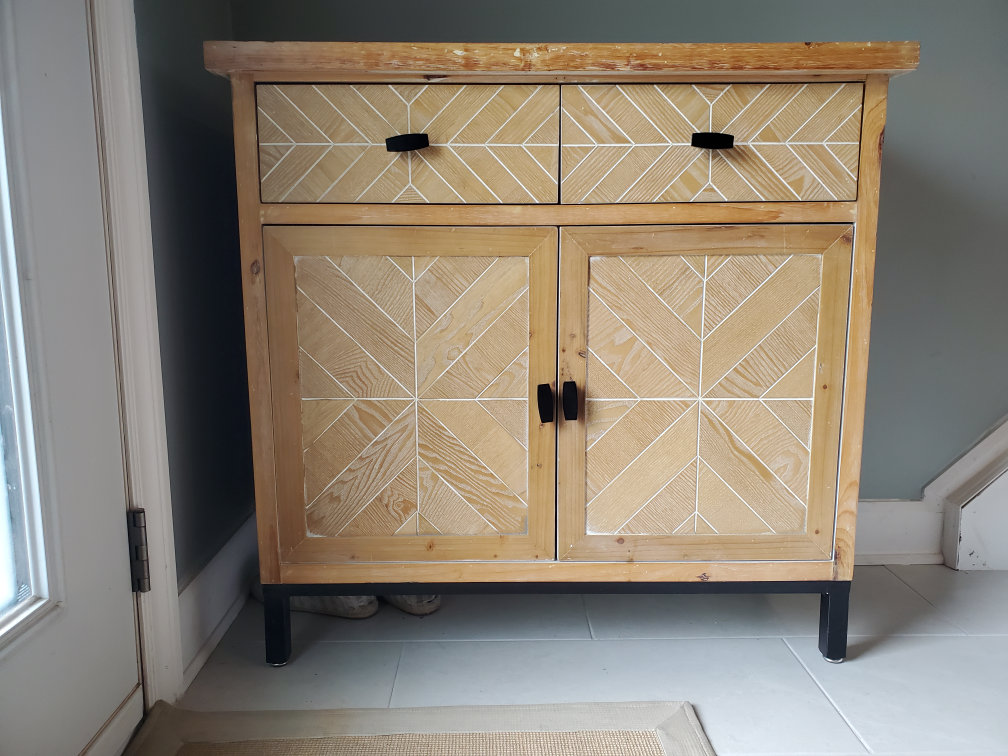 Natural wood storage cabinet with drawers thumbnail