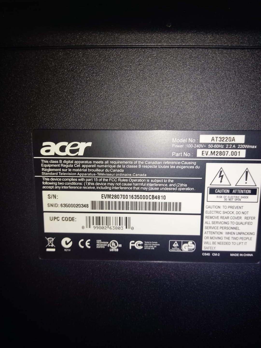 Acer TV /Monitor 32 inch LCD good working image indicator(2)