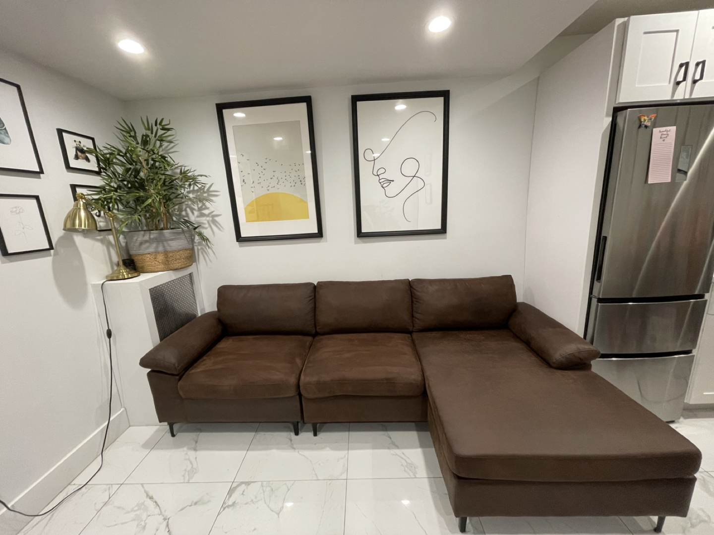 Faux leather sofa with chaise