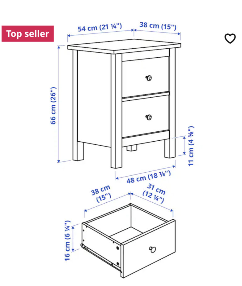 ☀️ IKEA HEMNES 2-drawer chest, bedside table, black/brown - photo 4