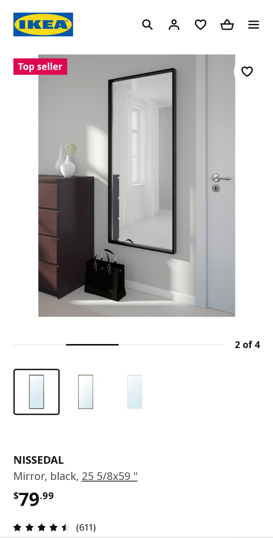 Ikea mirror, black frame