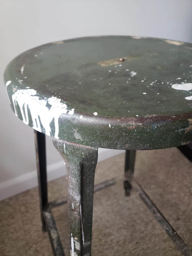 VINTAGE METAL GREEN SHOP STOOL -RETRO ROUND - photo 3
