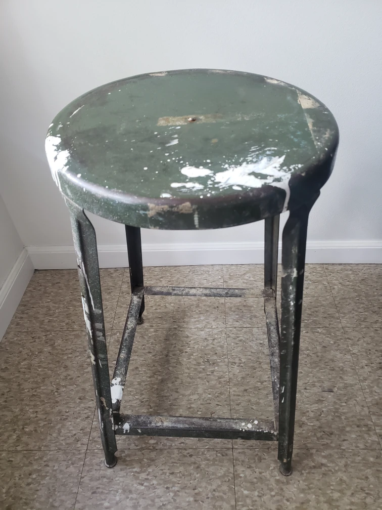 VINTAGE METAL GREEN SHOP STOOL -RETRO ROUND - photo 4