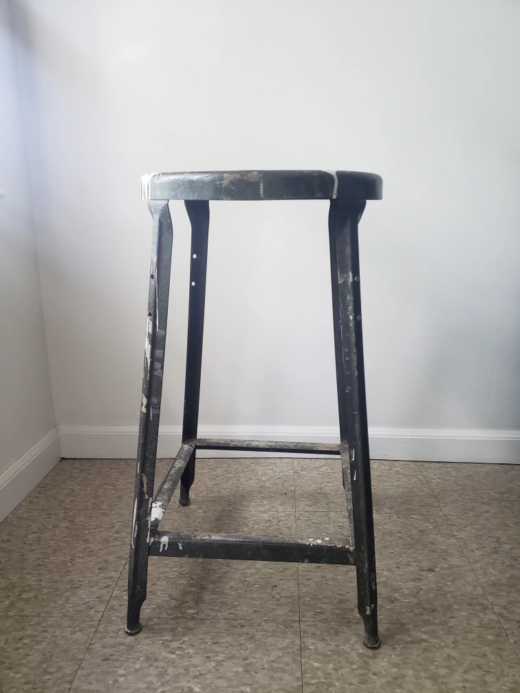 VINTAGE METAL GREEN SHOP STOOL -RETRO ROUND - photo 5