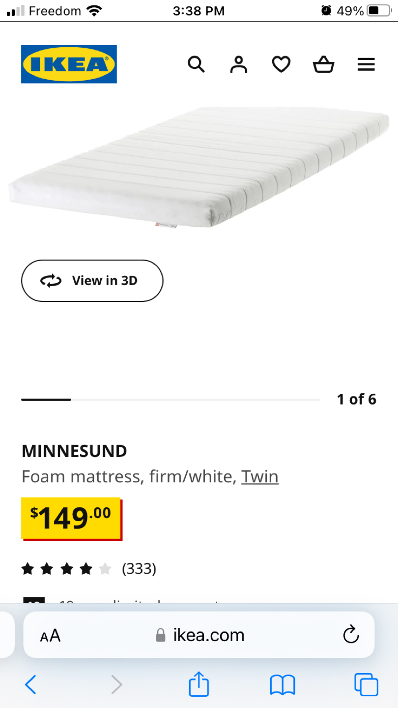 MINNESUND Foam mattress, firm/white, Twin thumbnail