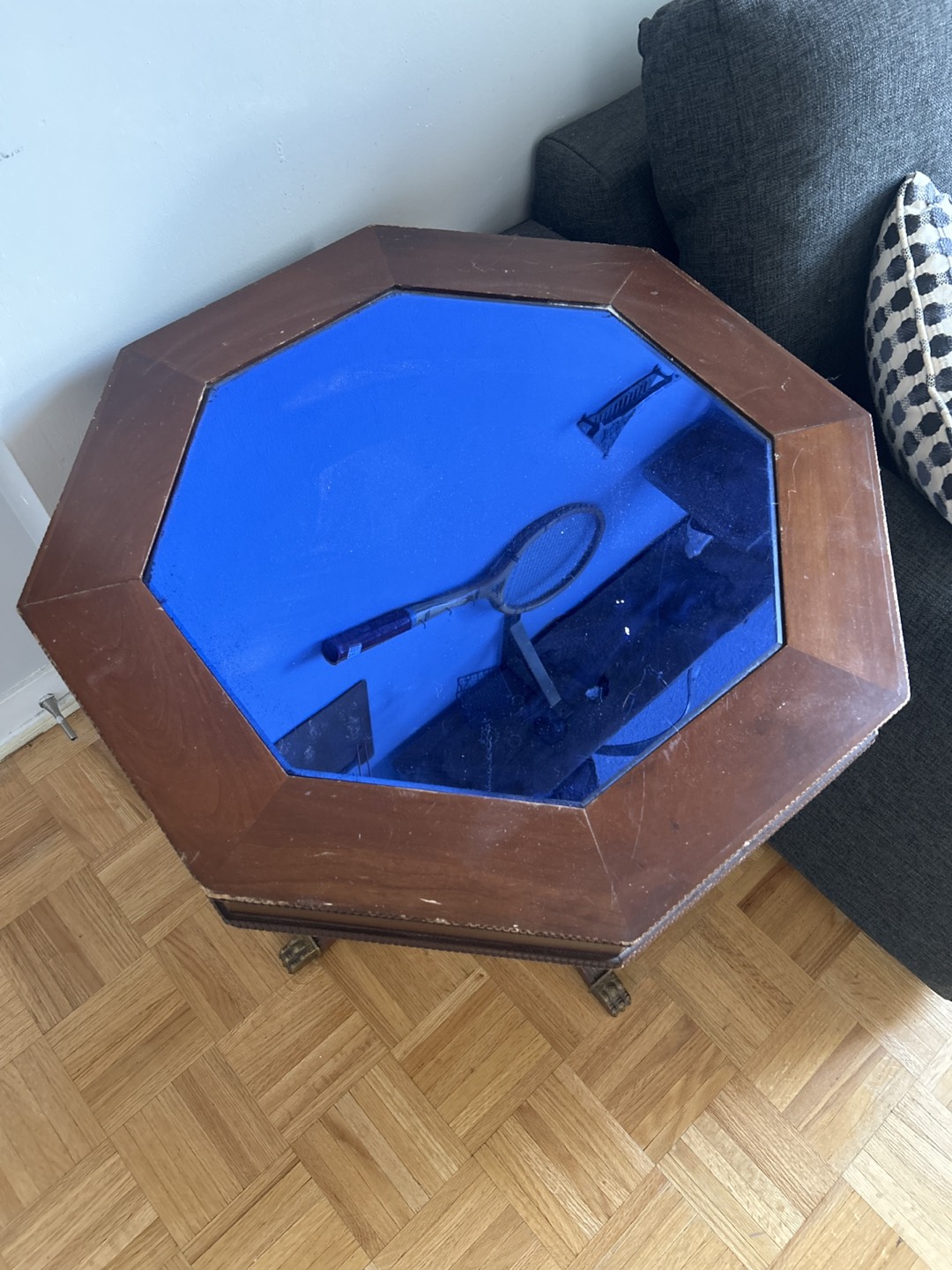 Vintage Blue Mirrored Glass Octagonal Table - photo 4