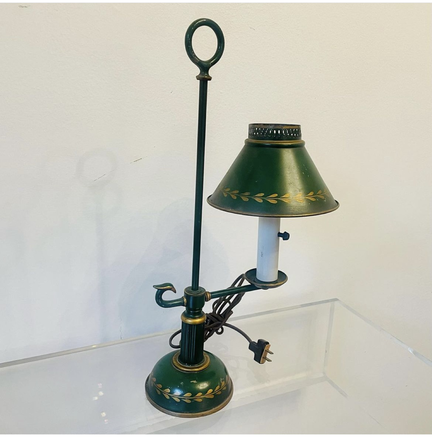 Vintage French Green Metal Tole Bouillotte Table Lamp - photo 2
