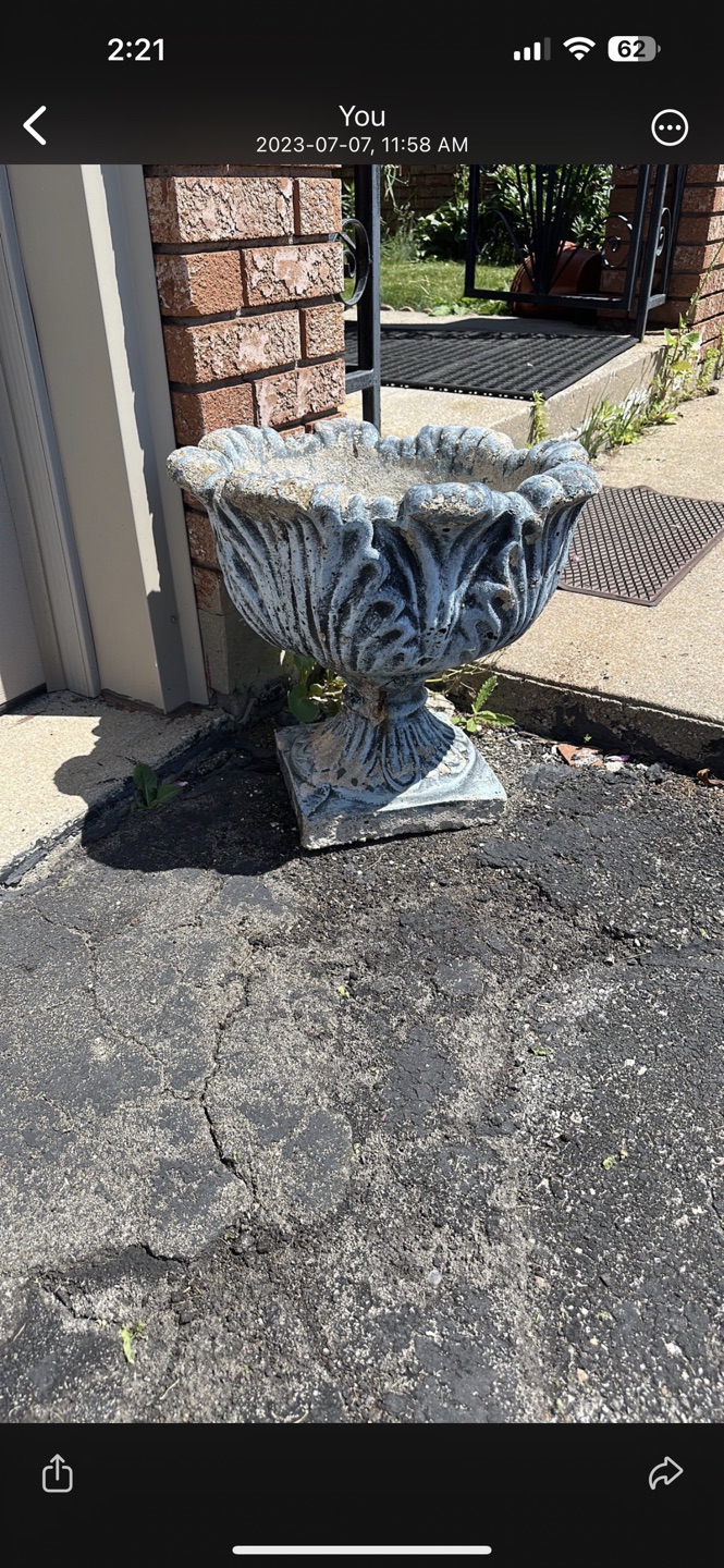 Two Concrete Round Bowl Outdoor Urn Planters