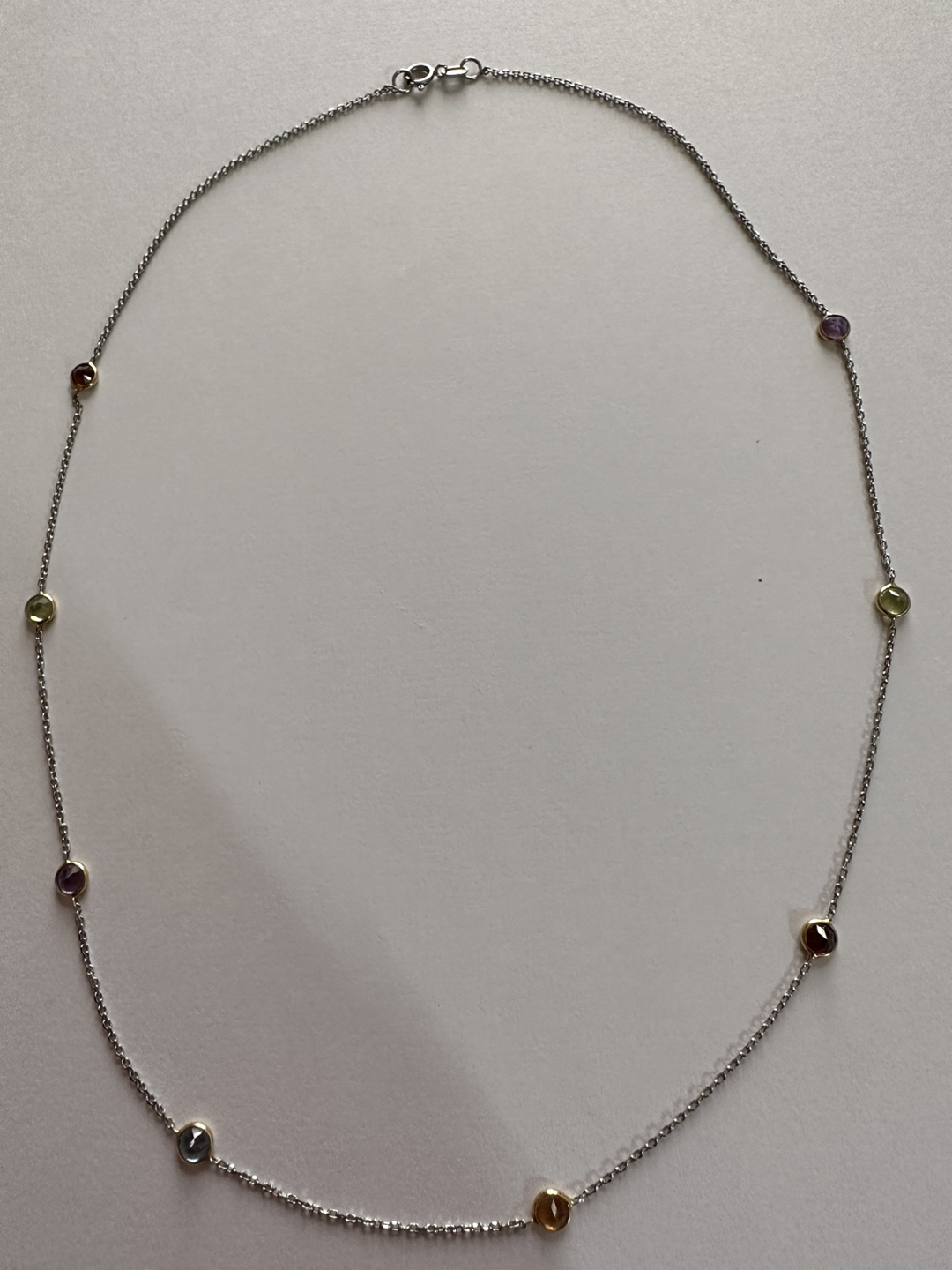 14K  white gold multi gemstone necklace thumbnail