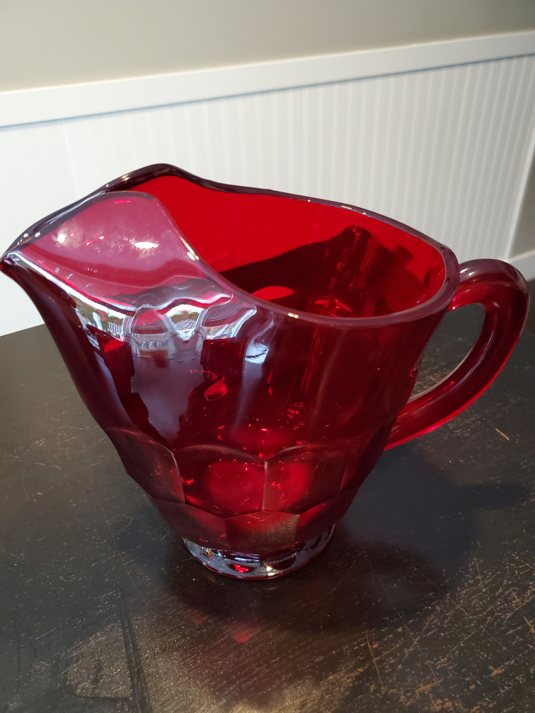 Vintage Ruby Red Honeycomb Pitcher set